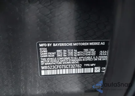 2025 BMW Ix xDrive50 из США, поврежденный, VIN WB523CF07SCT32782